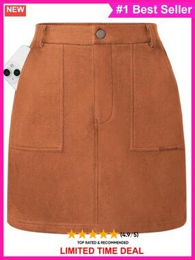 Faux Suede High Waisted Mini Pencil Skirt with Pockets